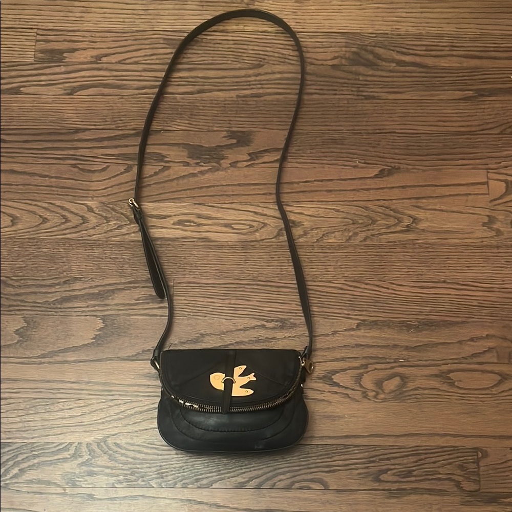 Black Crossbody Bag with Gold Accent